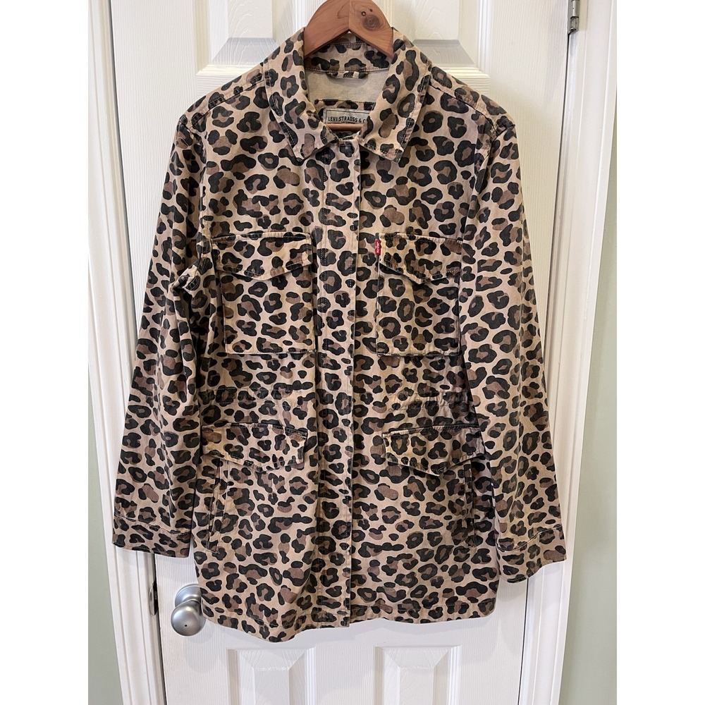 Levi's Women's Oversized Washed‎ Cotton 4 Pocket Military Shacket Leopard Sz L
